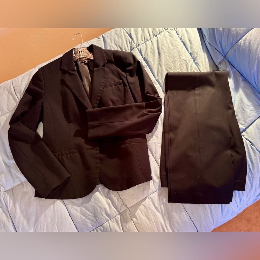 Jones New York Collection Stretch 2-Piece Pant Suit w/ Lined Jacket Navy Sz 8